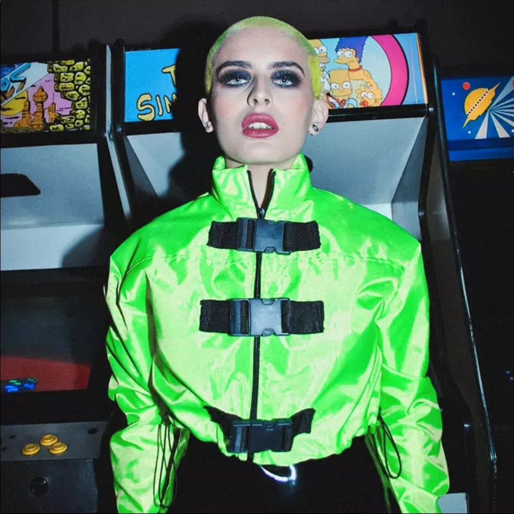 Neon green windbreaker jacket
